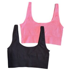 Gap Body Seamless Rib Bralette Tank Straps Scoop Neck Pink & Black Womens XXL